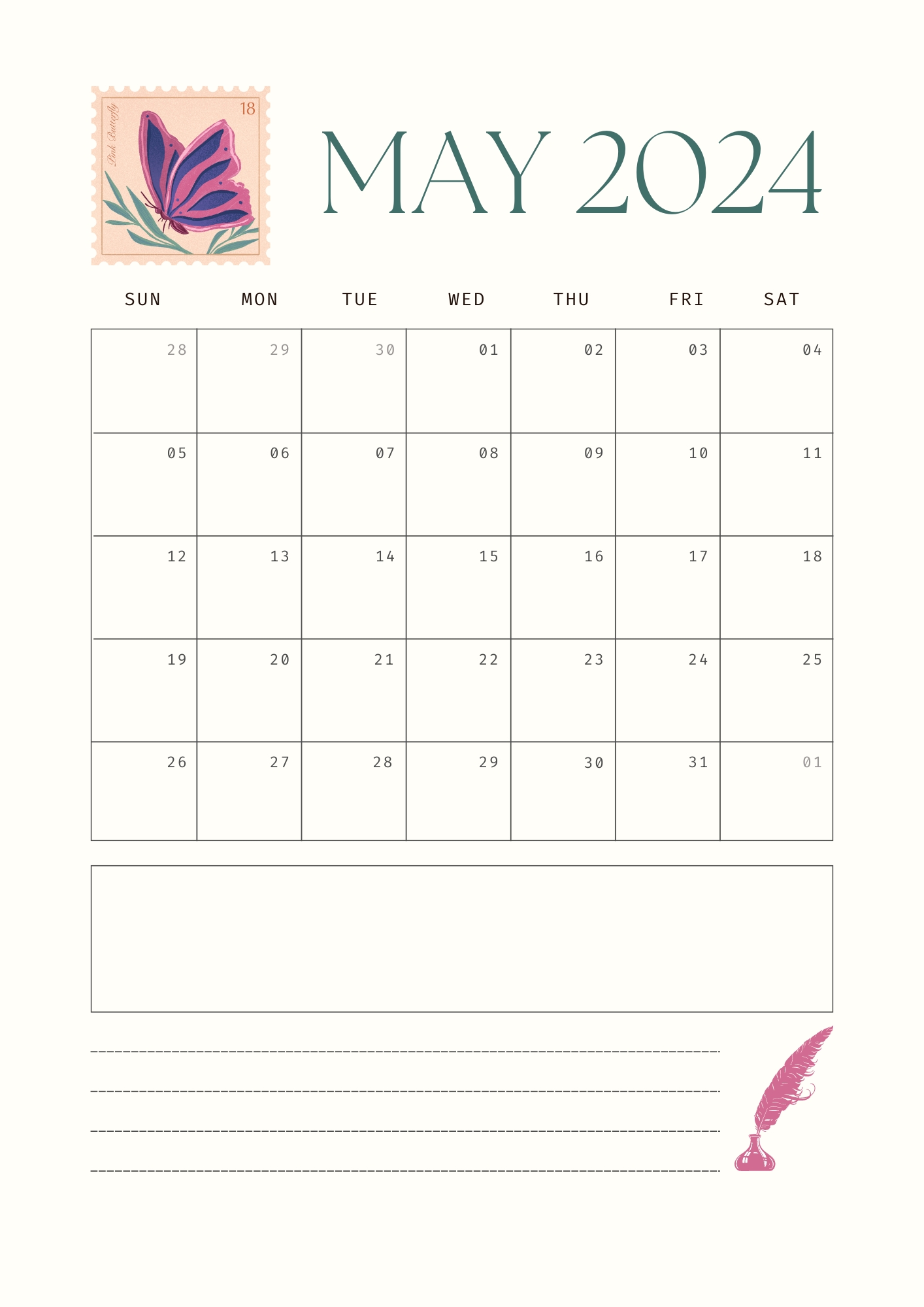 cute may calendar 2024