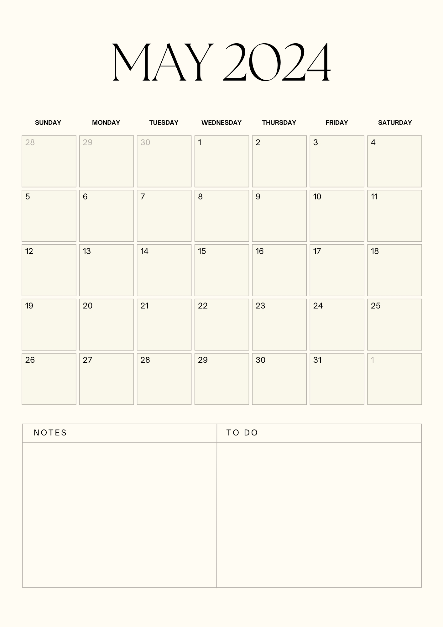 Simple and Minimal Monthly Printable Planner 2024 Calendar