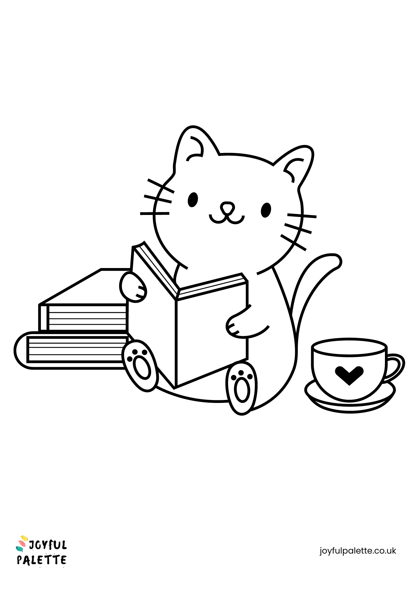 Cat Reading a Book Coloring Sheet